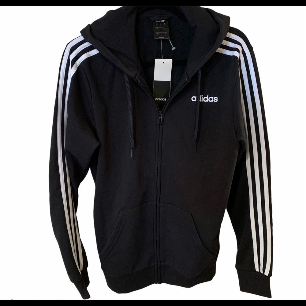 Adidas Black Essentials 3-Stripe Hoodie | NWT SZ S